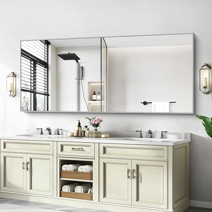 36x72inch Bathroom Mirror, Silver Rectangle Mirror with Thin Metal Frame, Large Rectangular Wall Mirrors for Bathroom, Living Roomm, Hair Salon, Big Farmehouse Mirror Hang Horizontal/Vertical