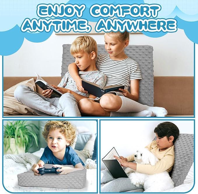 BlissfulAbode Wedge Pillow for Kids,Memory Foam for Back,Legs & Knees, Relaxation and Comfort, Soft and Breathable, Dot Texture Pillow for Reading Watching TV Gaming Sleeping, Fit for Sofa Floor Room
