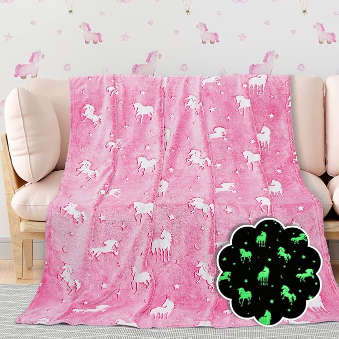 BORORO Glow in The Dark Blanket Unicorns Gifts for Girls Kids Blankets for Birthday Halloween Christmas Valentines Gifts