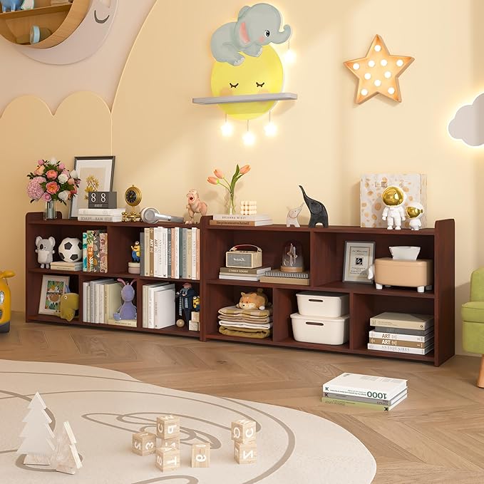 Book Shelf Set of 2, 5 Cubes Storage Organizer, Freestanding Cherry Bookshelf Cube Shelf for Bedroom, Living Room, Home Office, Open Bookshelf Wooden Bookcase