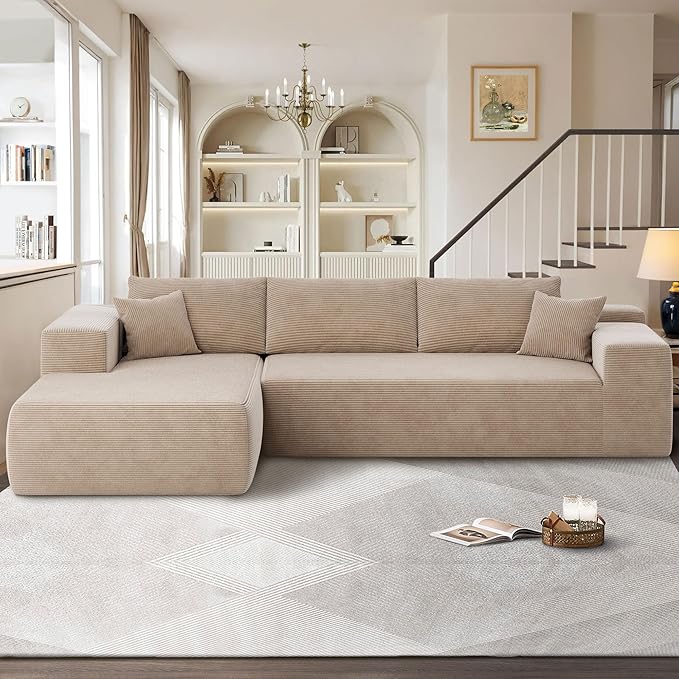 104" Cloud Sectional Couches for Living Room,L Shaped Boneless Couch in A Box,Sleeper Sofa with Comfy Chaise No Assembly Required,Camel