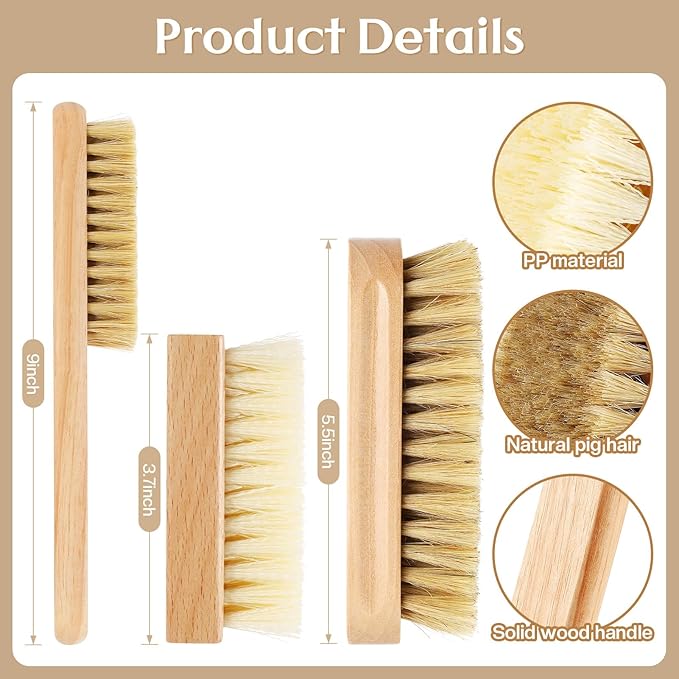 3 Pcs Wood Laundry Stain Brush Stain Remover Brushes with Boar Bristle Small Stain Brush for Clothes for Scrubbing Stains from Furniture Fabric Leather(3 Pcs F)