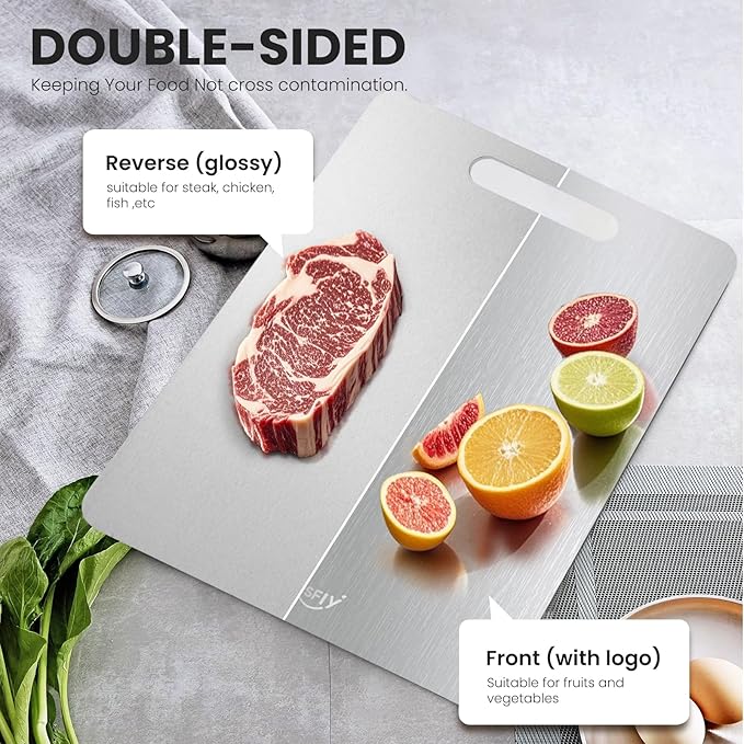 3 Pack Titanium Cutting Board - 100% Pure Titanium Cutting Boards For Kitche,Easy to clean, Double-sided food-grade Cutting Board For Meats, Fruits And Vegetables (M+L+XL)