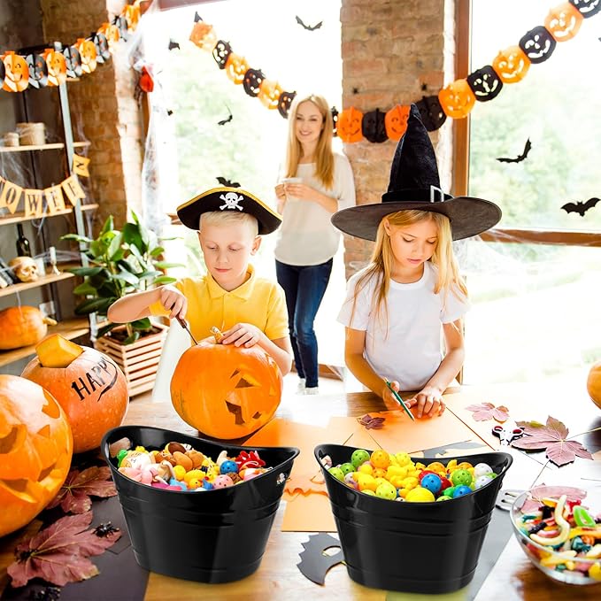 6 Pieces Ice Buckets Bulk, Plastic Ice Buckets with Handles, Oval Storage Tub, Large Capacity Ice Drink Bucket for Party Bar Wine Beer Champagne Beverage Bottle Cooler (Black,18 Liter)