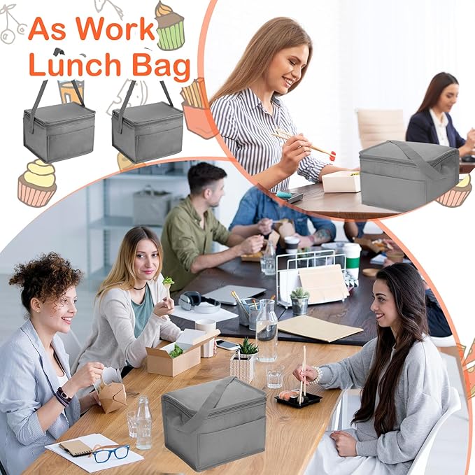 Amyhill Gray Insulated Lunch Bag, 8.27 x 6.3 x 5.51 inches, PEVA Foil Lining, Stain Resistant, Reusable, Portable, Lightweight, Spacious, Easy to Clean, Suitable for Office, Picnic