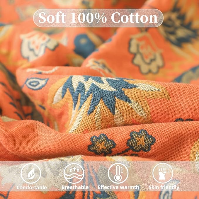 Boho Throw Blanket for Bed - 100% Pure Cotton Ultra Soft Rustic Quilt - Farmhouse Decor Bed Blankets, All Season Rustic Throw for Sofa Couch Chair(80''x 90'', Boho)