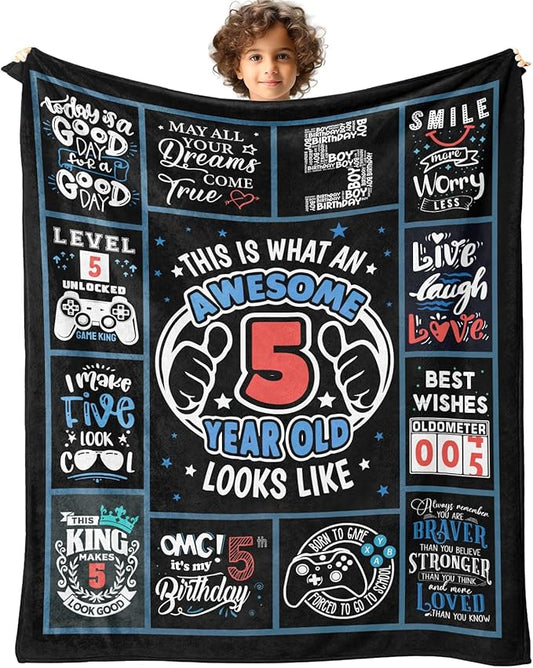 5 Year Old Boy Birthday Gift Throw Blanket 50" x 40", Best Gifts for 5 Year Old Boys, 5 Year Old Boy Birthday Gift Ideas, Birthday Gift for 5Yr Old Boy, Five Year Old Boy Gifts, Present for Boys Age 5