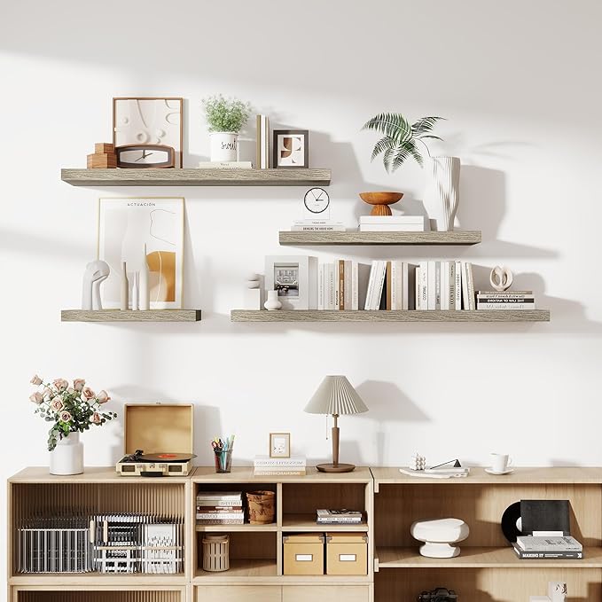 36 Inch Floating Shelves, 12 Inch Deep Floating Shelves for Wall, Floating Shelf with Invisible Brackets, Deep Shelves for Bathroom, Bedroom, Living Room, 2 Pack, Vintage Gray Oak