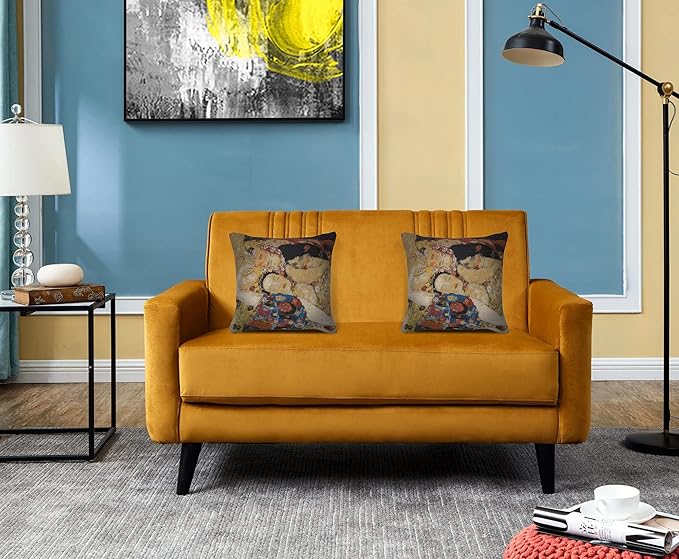 C Charlotte Home Furnishings Inc Virgin Faces Belgian Cushion Cover | Pure Cotton Decorative Cushion Case | Cushion Cover for Indoor Use | 17x17 Inch Cushion Cover for Living Room I by Gustav Klimt