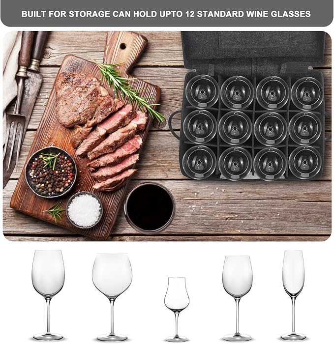 2 Pack Wine Glass Storage Box with Dividers, Stemware Storage Containers for Packing and Moving, China Storage Containers Box for 12 Crystal Glassware, Wine Glasses, Drinkware,Dark Gray