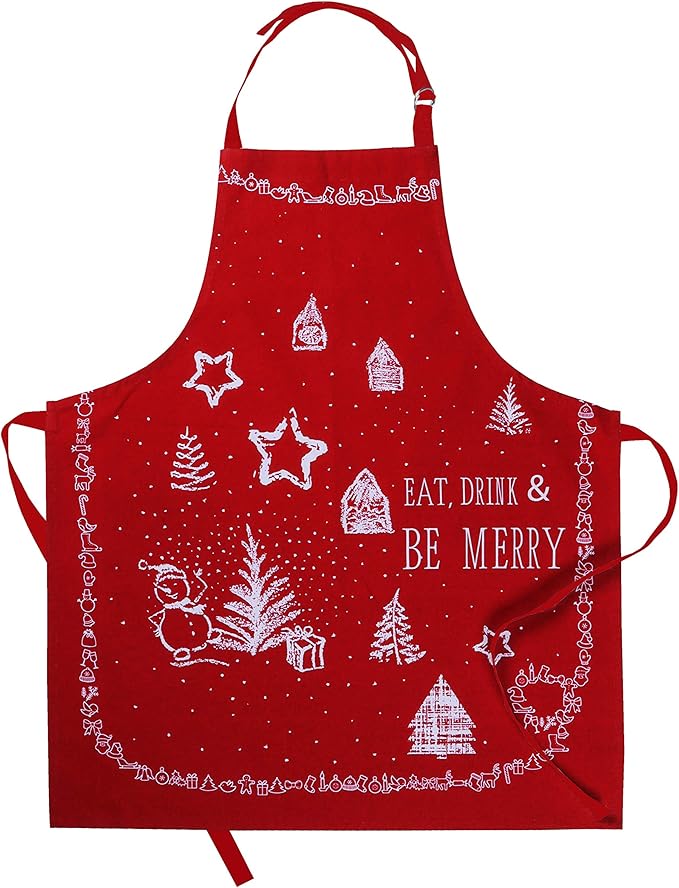 AMOUR INFINI 100% Cotton Christmas Party 5-Piece Kitchen Set Women's Aprons and Oven Mitts|Kid's Aprons, Oven Mitts, and Chef Hats for Kitchen Play, Baking Fun|Thanksgiving,Christmas Gift for Kid's