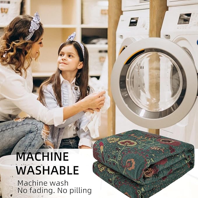 Boho Throw Blanket for Bed - 100% Pure Cotton Ultra Soft Rustic Quilt - Farmhouse Decor Bed Blankets, All Season Rustic Throw for Sofa Couch Chair(91''x 98'', Floral)