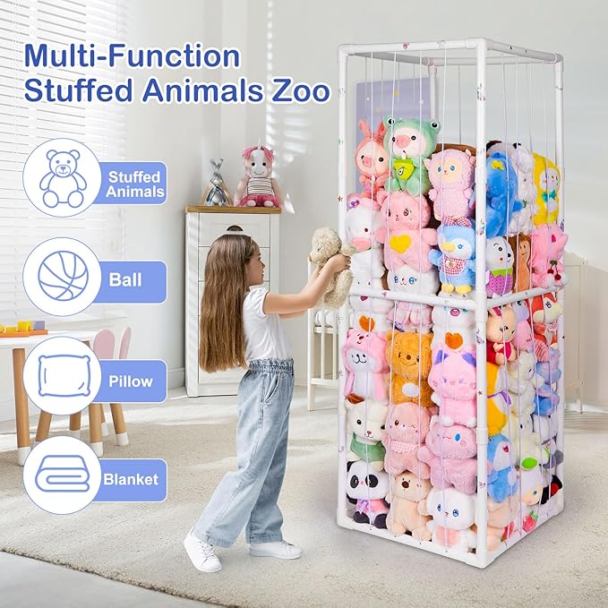 Beinou Stuffed Animals Zoo Storage Stuffed Animals Holder Extra Large Plushies Storage PVC Playroom Organizer Stuffed Animals Cage for Nursery Bedroom
