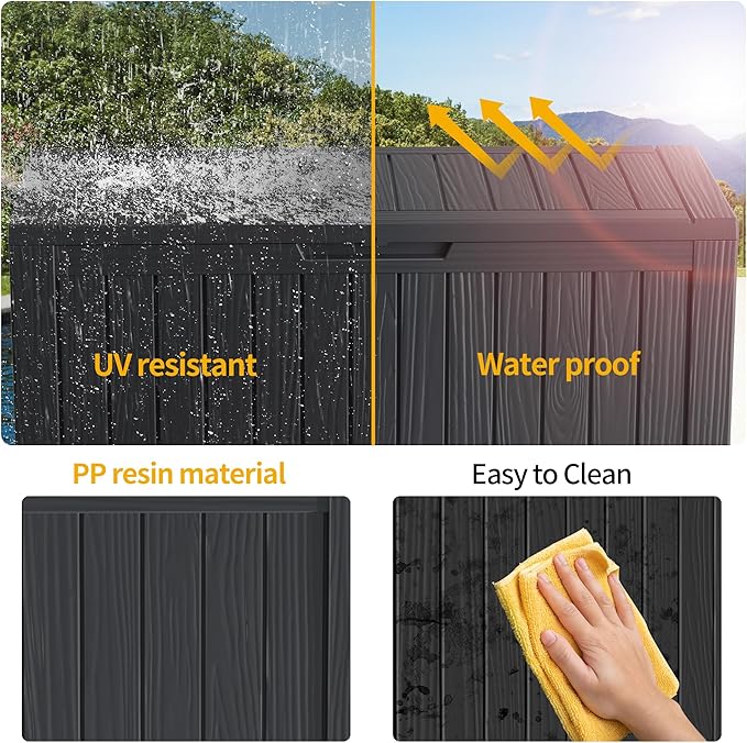 180 Gallon Outdoor Storage Box Waterproof Lockable Resin Deck Box Large, Patio Storage Bin for Pool Accessories Cushion Furniture, Garden Tools, UV-Resistant Outside Delivery Black