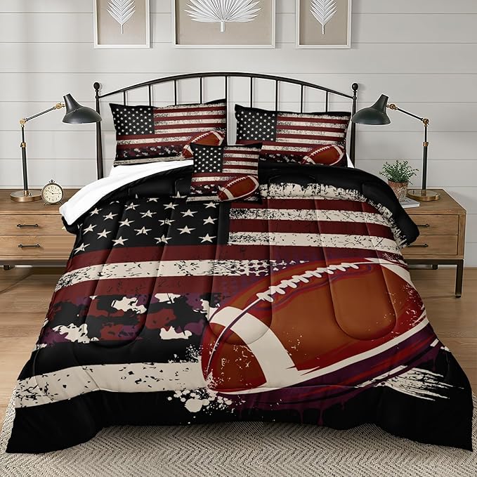 Bedbay Flag Camo Comforter Set King Camouflage Bedding American Flag Comforter Set King Vintage Camo Football Bedding Teen Boys Military Army Comforter 4 Pcs Rugby Ball Games Sports Theme Duvet Set