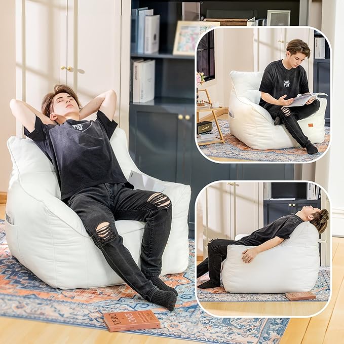 Bean Bag Chair for Adults, Comfy Tufted Bean Bag Chair Sofa with Armrests, Lazy Beanbag Chair with Foam Filler Stuffed Bean Bag Couch Sofa for Reading in Bedroom, Living Room and Dorms