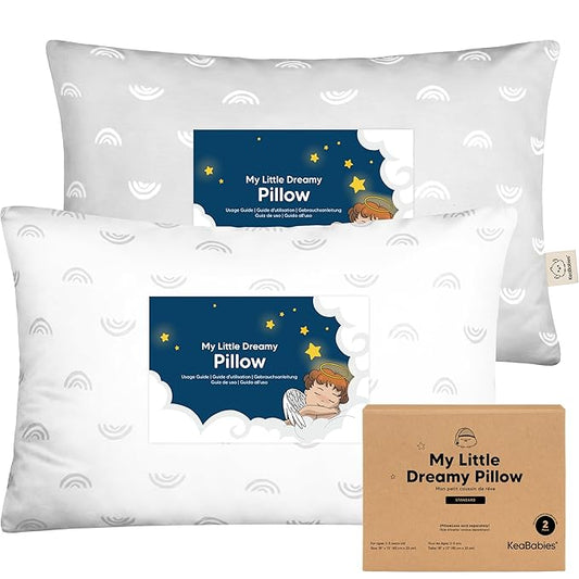 2-Pack Toddler Pillow - Soft Organic Cotton Toddler Pillows for Sleeping - 13X18 Small Pillow for Kids - Kids Pillows for Sleeping - Kids Pillow for Travel, School, Nap, Age 2 to 5 (Gray Rainbow)