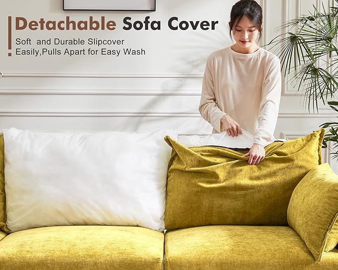 102.6" U Shaped Modular Sectional Sofa, 5 Seater Couch with Storage Ottoman Deep Seat and High Backrest with Removable Cover for Living Room, Apartment - Chenille Yellow