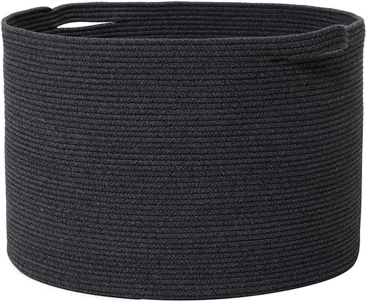 24" x 24" x 17" Max Size Large Cotton Rope Basket, Extra Large Storage Basket, Woven Laundry Hamper, Cloth Storage Bin, for Blankets Clothes Towels Pillows in Living Room, All Black Grey Mix