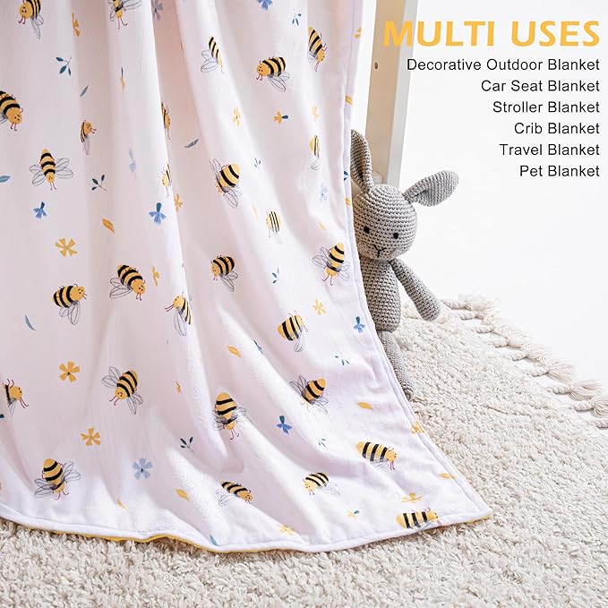 Baby Blanket for Boys Girls Super Soft Blanket,Fluffy Warm Lightweight Baby Receiving Blankets,Double Layer with Dotted Backing for Toddler Nursery (Bee, 50 * 60inch)