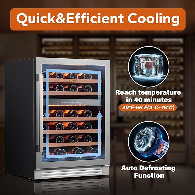 Ca'Lefort Wine Fridge & Cooler - 24 Inch 46 Bottle Wine Cooler Refrigerator, 40-65°F Dual Zone Wine Refrigerator Glass Door, 3 LED Built-in or Freestanding Fridge for Home/Bar/Kitchen (5.65 cu.ft)