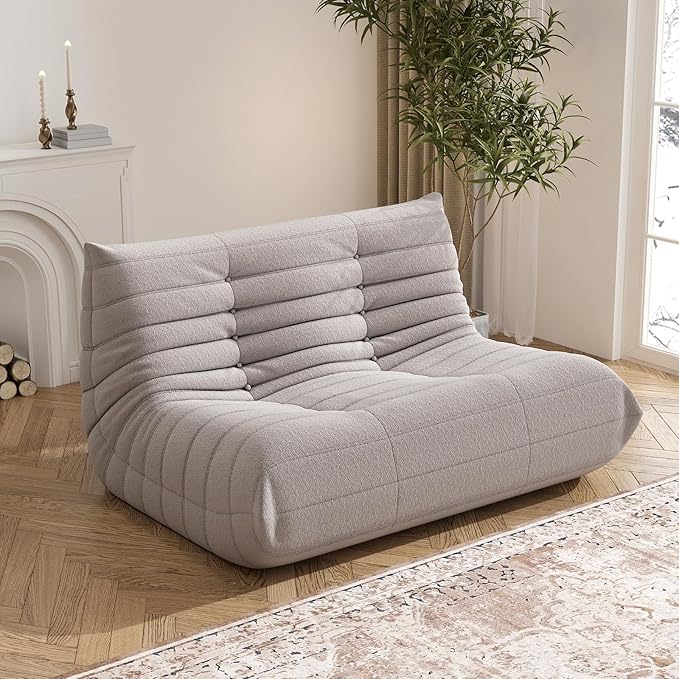 Bean Bag Chair for Adults, Oversized Loveseat Fireside Chair Comfy Lazy Floor Sofa, 2 Seater Lazy Sofa Couch Memory Foam Bean Bag for Living Room, Bedroom Apartment Office (Grey)