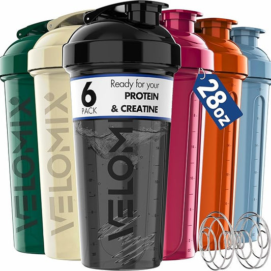 '-6 PACK- Shaker Cups for Protein Shakes 28 oz - 6x Wire Whisk | Leak Proof Protein Shaker Bottle for Protein Shakes, Shaker Bottle Pack for Pre & Post Workout, Shaker Cup, Shaker Bottle Cups