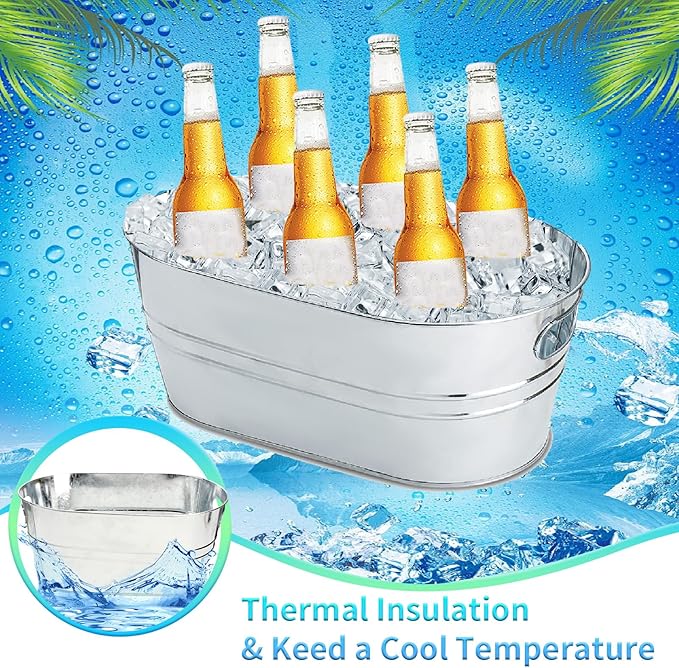 4Pcs Ice Buckets for Parties, 4 Gallon Small Metal Bucket Galvanized Ice Tub Stainless Steel Beverage Drink Buckets Bulk with 2Pcs Ice Scoops, Each for 5-6 Bottles of Beer Wine Champagne