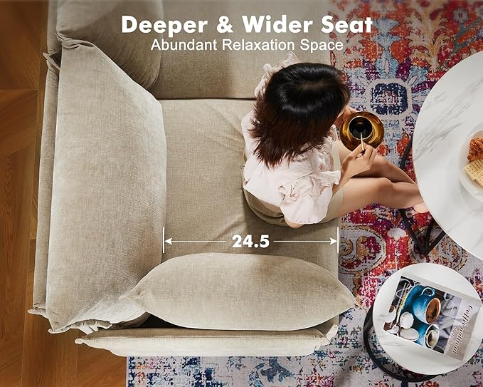 136.4" Oversized Modular Sectional Sleeper Sofa Bed, U Shaped Convertible Couch with Movable Ottoman, Large 8 Seat Corner Couches for Living Room Deep Seat Beige Chenille