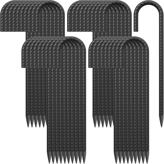16 Inch Ground Rebar Stakes Heavy Duty J Hook Ground Anchors 40 Pack, Tent Stakes with Chisel Point End, Chain Link Fence Spikes for Bounce House, Gazebos and Outdoor Decorations Inflatables