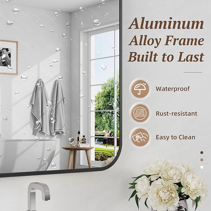 Bathroom Mirror 72" x 36", Large Rectangle Wall Mirror, Black Metal Frame Wall Mounted Mirrors for Bathroom, Vanity, Bedroom, Entryway Decor(Horizontal/Vertical)