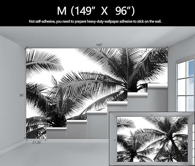 Black Palm Tree Wallpaper Bedroom Beautiful Tropical Plant Leaf Wall Mural Living Room (Not Peel and Stick)