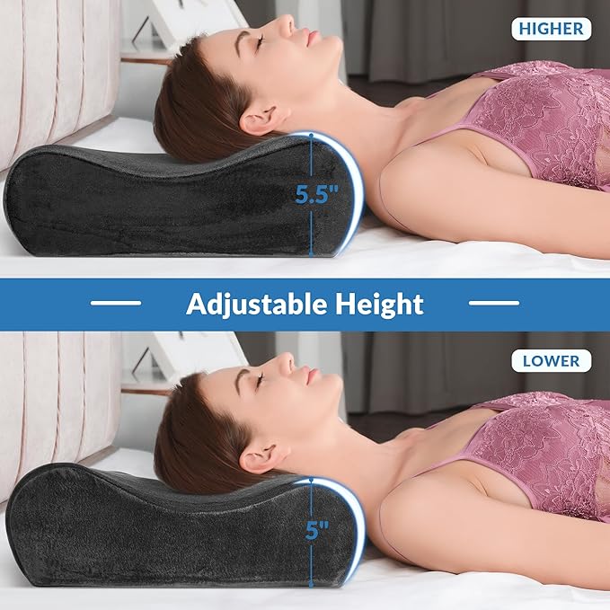 AM AEROMAX 32" King Size Contour Memory Foam Pillow, Neck Pillow for Neck Pain Relief, Neck Orthopedic Sleeping Pillows for Side, Back and Stomach Sleepers(Black,Velvet)