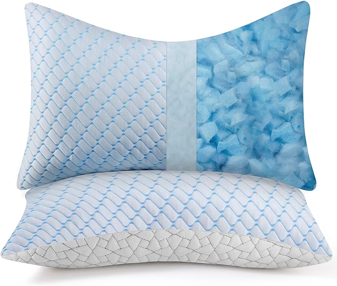 Bafode Memory Foam Pillows King Size Set of 2 Cooling Bed Pillow 2 Pack Shredded Memory Foam Pillow for Sleeping 20x36