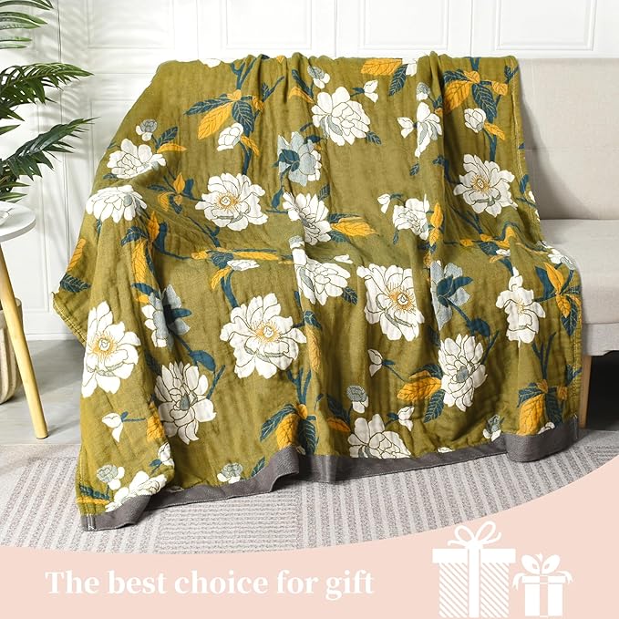 Boho Throw Blanket for Bed - 100% Pure Cotton Ultra Soft Rustic Quilt - Farmhouse Decor Bed Blankets, All Season Rustic Throw for Sofa Couch Chair(80''x 90'', Flower Branch)