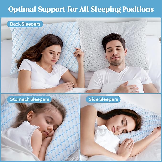 Bafode Memory Foam Pillows Standard Size Set of 2 Cooling Bed Pillow 2 Pack Shredded Memory Foam Pillow for Sleeping 20x26