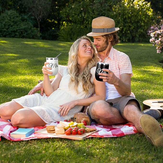 AW BRIDAL Mr and Mrs Gifts Bridal Shower Gifts His and Hers Gifts Wedding Gifts, Couple Engagement Gifts- Wine Gift Bag Wine Cooler Bag Insulated Wine Carrier Tote with Tumblers