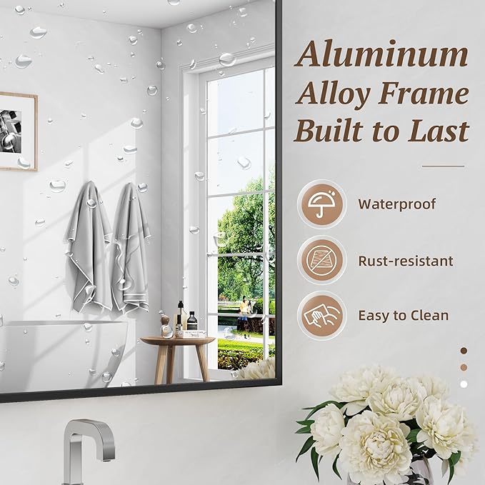 Bathroom Mirror 55" x 30", Large Rectangle Wall Mirror, Black Metal Frame Wall Mounted Mirrors for Bathroom, Vanity, Bedroom, Entryway Decor(Horizontal/Vertical)