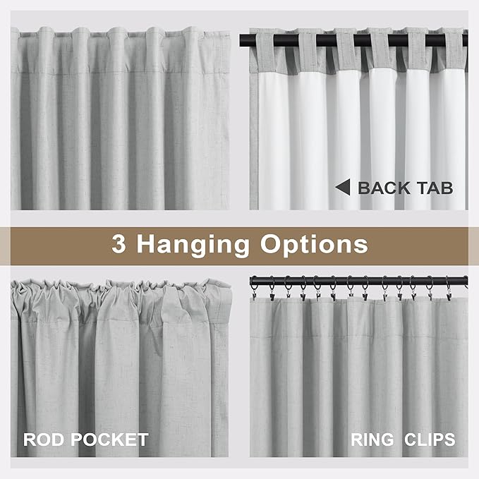 45 Inch Length Kitchen Blackout Curtains Set of 2 Back Tab Pleated Room Darkening Short Small Curtains for Bathroom Kids Room Nursery Bedroom 52x45 in Long Light Grey Gray Black Out Neutral Cottage