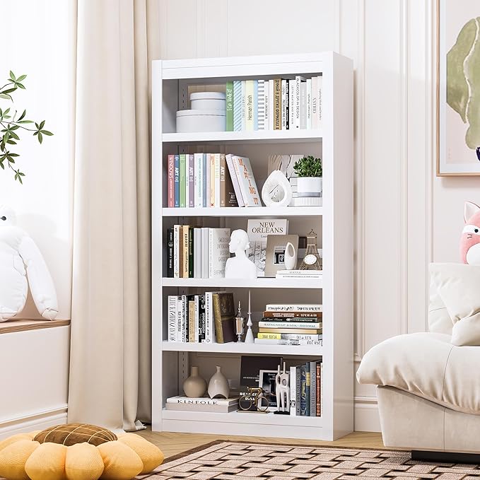 Bookshelf, 5 Tier Bookshelf with Adjustable Shelves, 69" H Tall Bookcase, Metal Bookshelves and Heavy Duty Bookcases for Living Rooms, Home Offices, Library, 10 Minutes Assemble