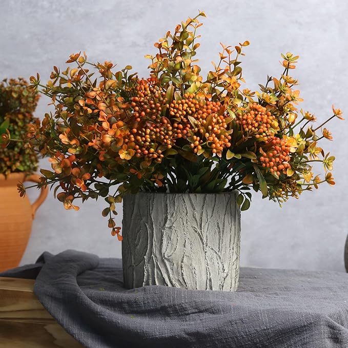 Artificial Fall Flowers Mums Outdoor - 6 Bundles Fake Plants No Fade Faux Plastic Greenery Shrubs for Home Indoor Kitchen Garden Porch Patio Decoration Thanksgiving Wedding Party Fireplace(Type A)