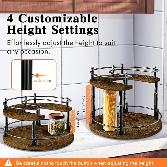 2-Tier Lazy Susan Organizer Turntable Spice Organization U-Shape 11.8" Rotating Spice Rack Height Adjustable for Cabinet, Pantry, Kitchen Countertop, Party