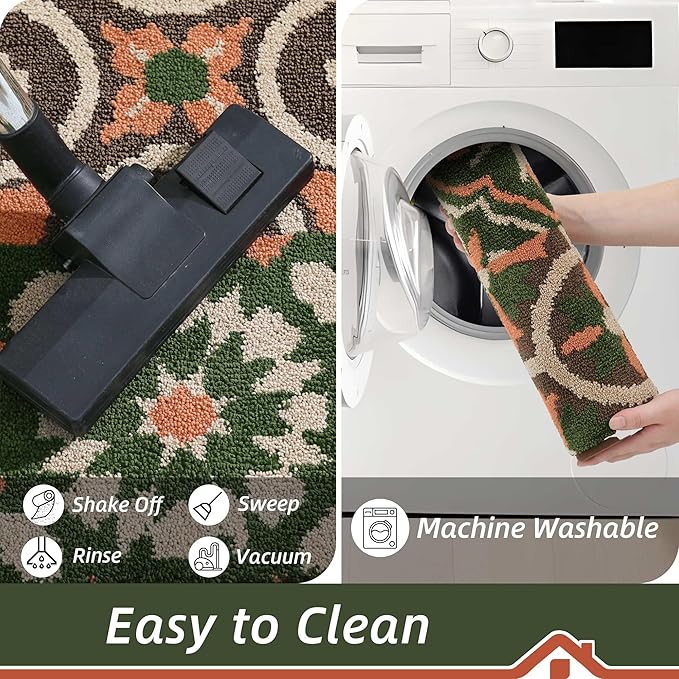 BEQHAUSE Dirt Trapper Door Mat 32" x 48", Non-Slip Entryway Rugs Washable, Floor Mat Stain Resistant and Absorbent Welcome Mat for Front Back Door, Muddy Wet Shoes & Paws, Boho Geometric Floral