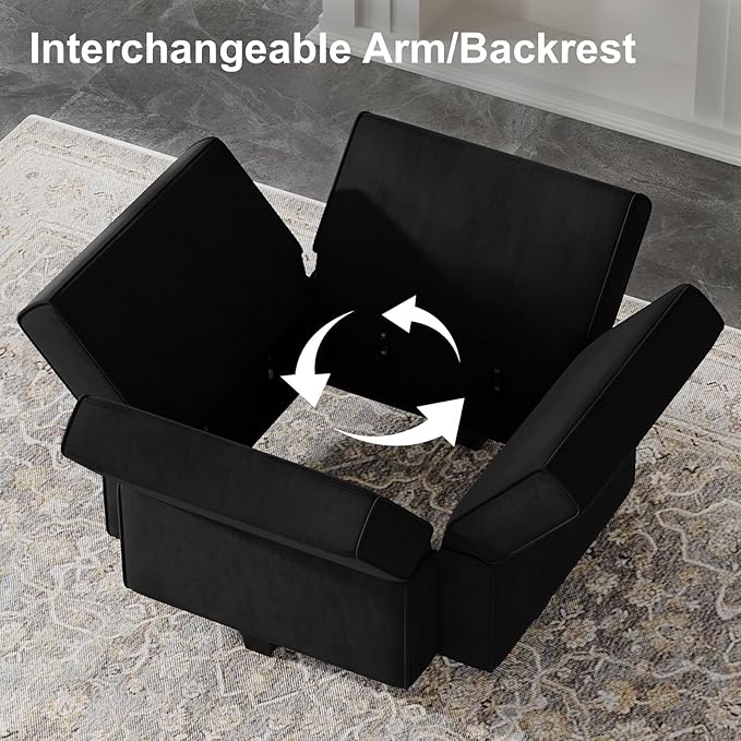 Belffin Modular Reversible Sectional Sofa U Shaped Couch with Storage Seat with Chaise Velvet Black