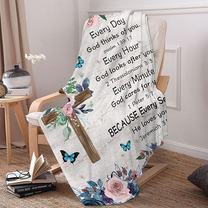 Bible Blanket Christian Gifts for Women, Prayer Blanket, Religious Blanket with Inspirational Thoughts and Prayers, Religious Gifts for Praying Women Men Inspirational Gift 60x80 in