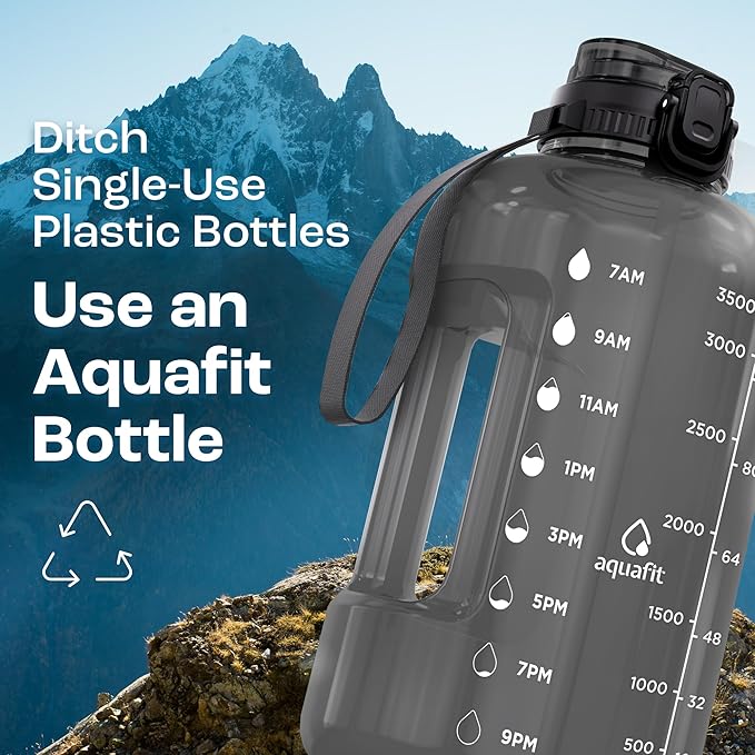 AQUAFIT 1 Gallon Water Bottle with Time Marker - BPA Free 128 oz Water Bottle with Straw, Gym Water Bottle with Handle, 1 Gallon Water Jug, Big Water Bottle, Large Water Bottle (Purple Haze)