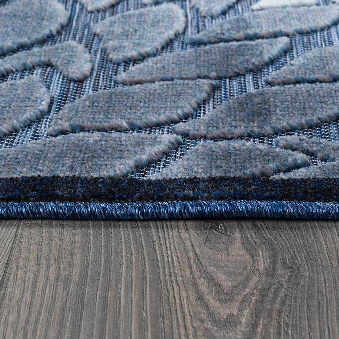 Beverly Rug Outdoor Runner Rug 2x7 Modern Floral Tropical Area Rugs for Indoor and Outdoor Patio Easy to Clean Non Shedding Living Room Porch Garden Washable Outside Carpet (2 x 7 Navy Blue)