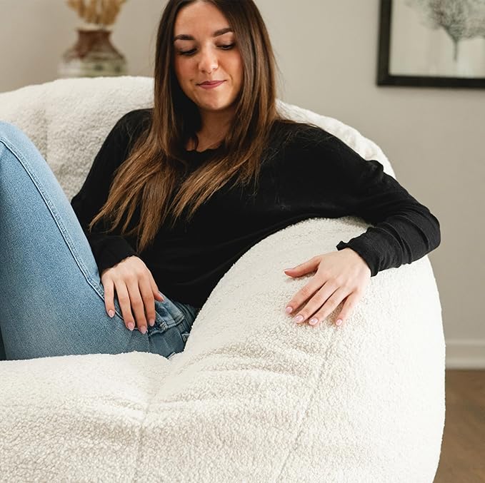Big Joe Cloudberry Foam-Filled Structured Bean Bag Chair, Icing Teddy Boucle