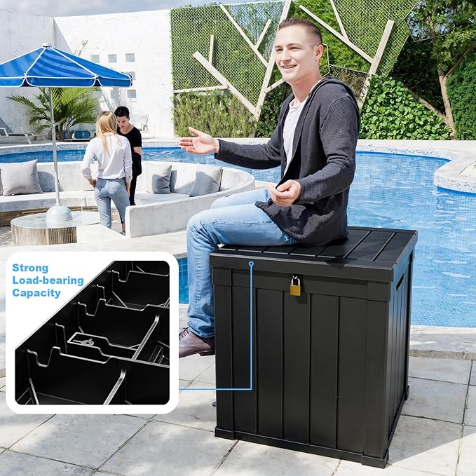50 Gallon Deck Box Large Outdoor Storage for Patio Furniture,Outdoor Cushions,Garden Tools,Picnic Supplies and Pool Supplies,Waterproof,Resin,Lockable(Black)