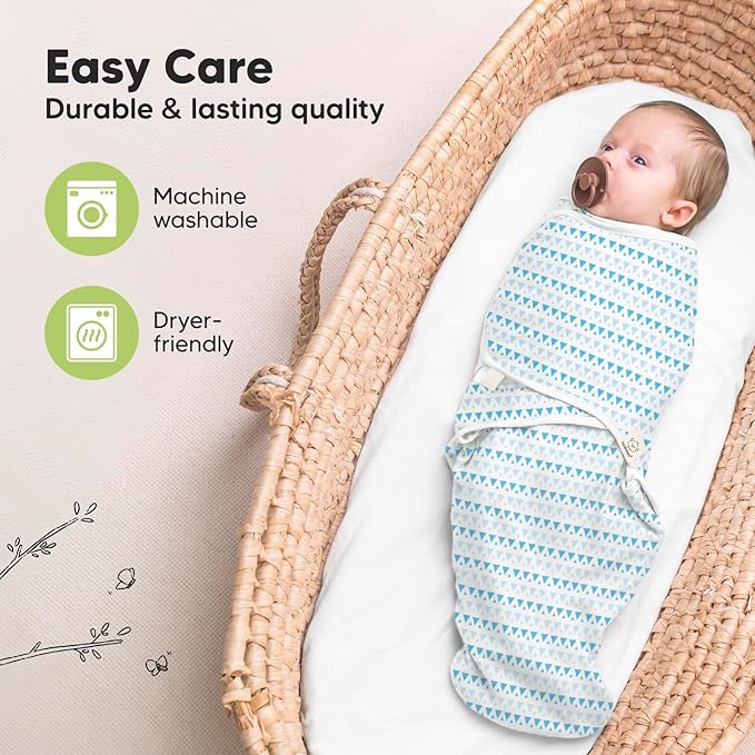 3-Pack Organic Baby Swaddle Sleep Sacks - Newborn Swaddle Sack, Ergonomic Baby Swaddles 0-3 Months, Swaddles for Newborns, Baby Sleep Sack, Baby Swaddle Blanket Wrap, Baby Essentials (Storm)